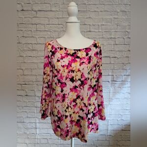 Kasper Boxy Pink and Black 3/4 Sleeve Tunic